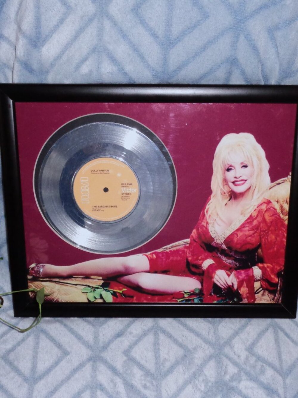 RARE-DOLLY PARTON SILVER 45RPM RECORD PLAQUE&PICTURE IN FRAME-MINT